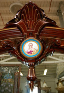 54.6496 Walnut Hall Mirror with Porcelain Plaque on Crest