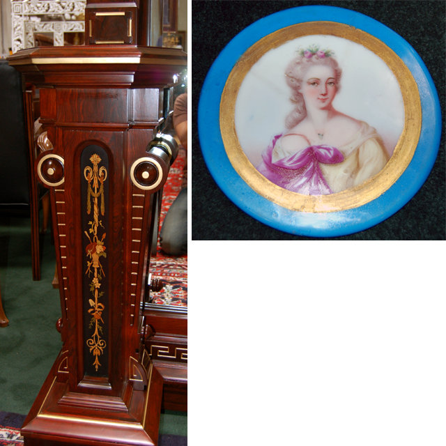 54.6496 Walnut Hall Mirror with Porcelain Plaque on Crest