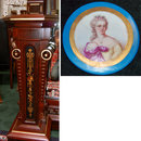 54.6496 Walnut Hall Mirror with Porcelain Plaque on Crest