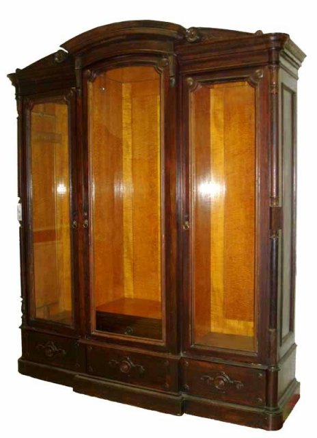 24.6521 American Renaissance Rosewood 3 door Bookcase w/Fabulous Birds Eye Maple Interior