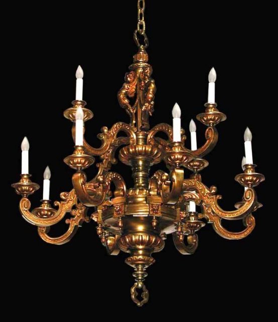 57.6542 French Victorian Bronze 2 Tier Chandelier