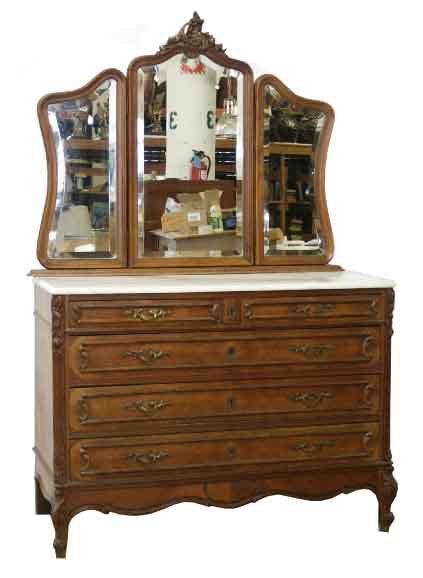 26.1198 French Walnut Dresser with 3 Part Mirror