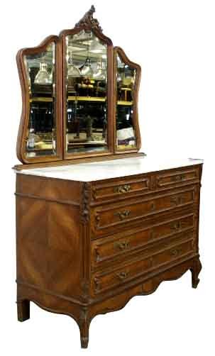 26.1198 French Walnut Dresser with 3 Part Mirror