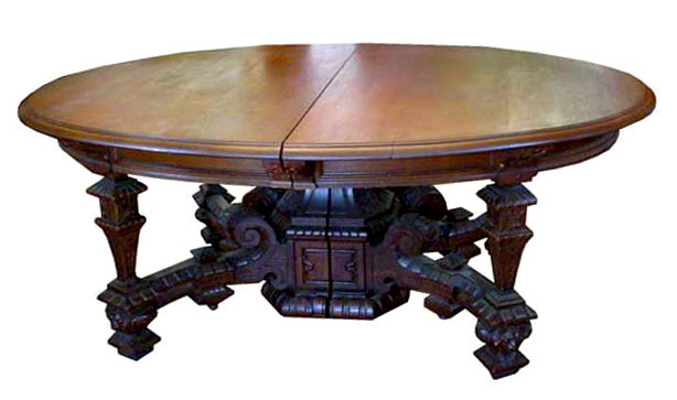 12.6568 19th C. Victorian Oak Table with Square Legs & Lion Heads