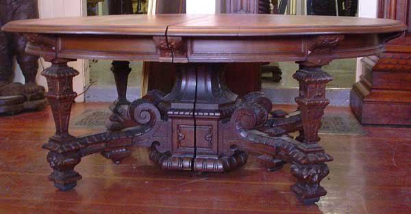 12.6568 19th C. Victorian Oak Table with Square Legs & Lion Heads