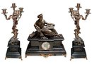 62.6431 3 Piece Marble & Bronze Figural Mantel Clock Set