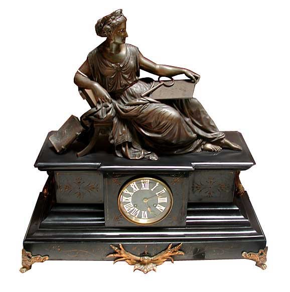 62.6431 3 Piece Marble & Bronze Figural Mantel Clock Set