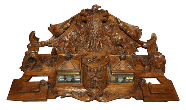 70.6607 Oak American Eagle Carved Double Inkwell
