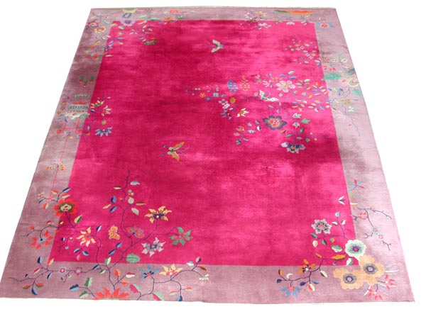 85.5216 Chinese Art Deco Rug with Butterfly & Floral Pattern.