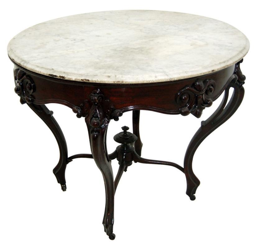 5293 Outstanding Antique Rosewood American Marble Top Center Table