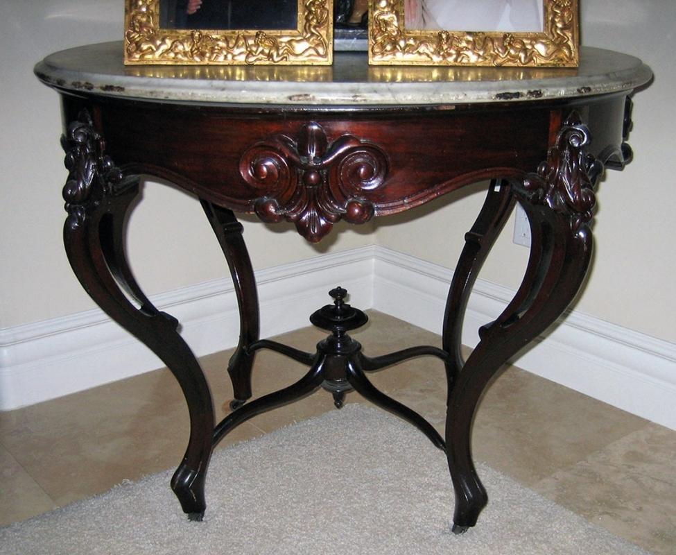 5293 Outstanding Antique Rosewood American Marble Top Center Table