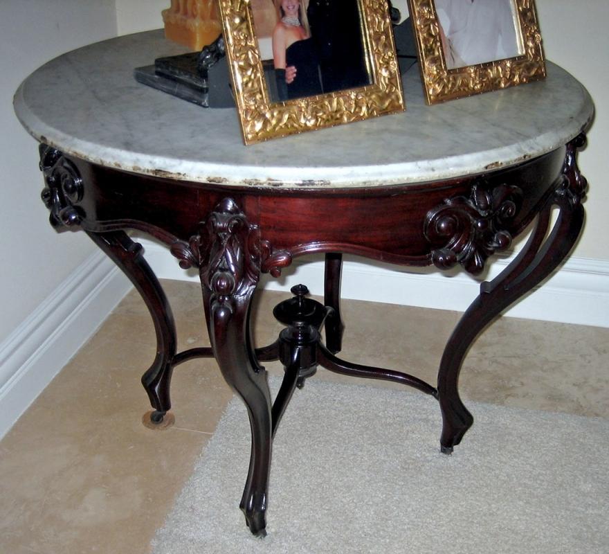 5293 Outstanding Antique Rosewood American Marble Top Center Table