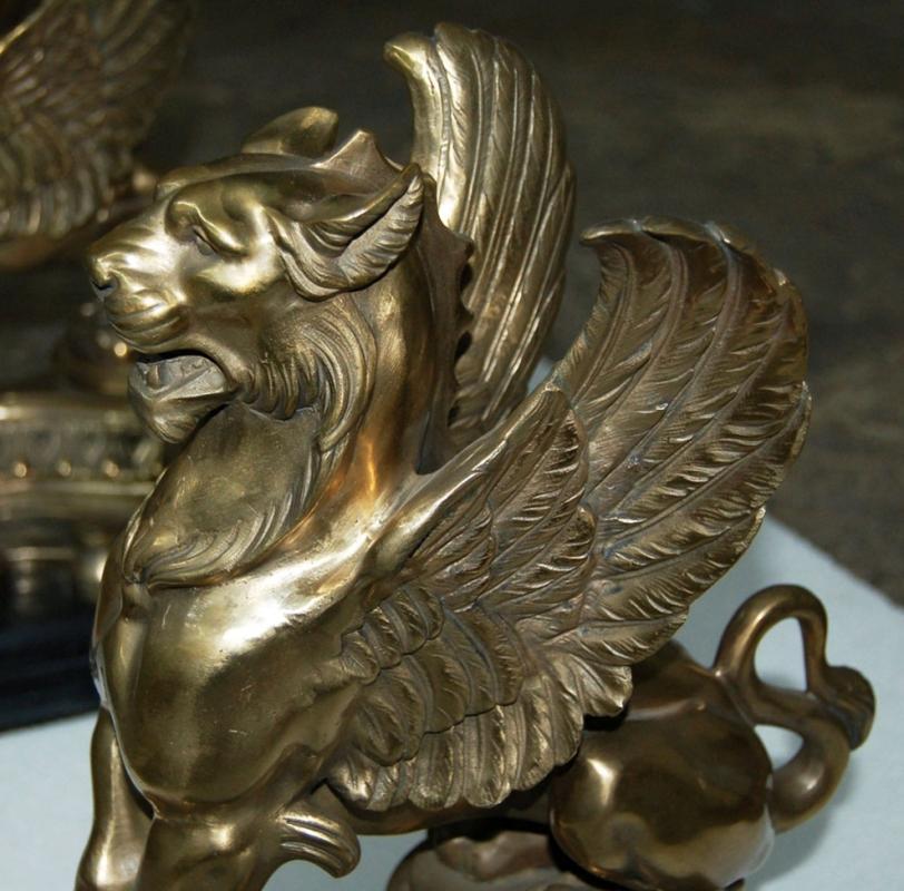 4996 Antique 19th C. Bronze Griffin Chenets