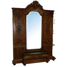 7055 French Style Carved Walnut & Marble Hall Mirror