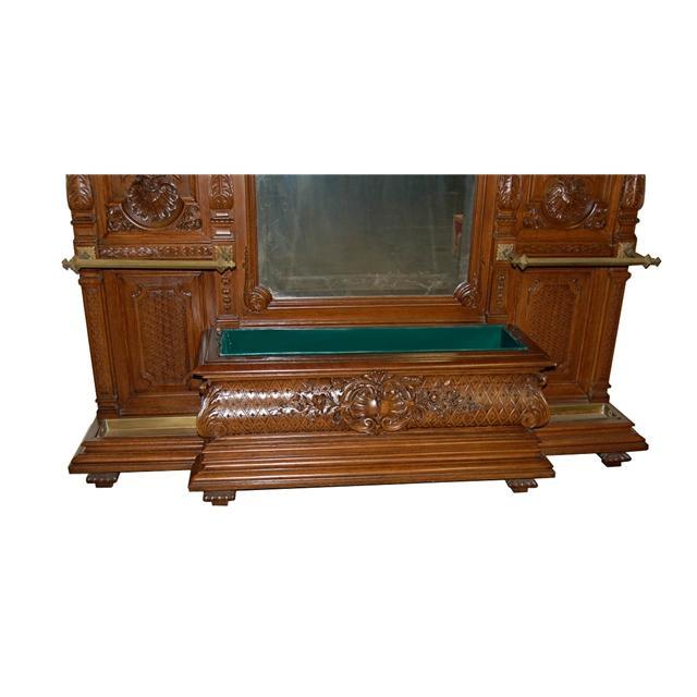7055 French Style Carved Walnut & Marble Hall Mirror