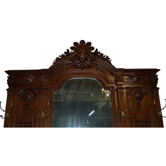 7055 French Style Carved Walnut & Marble Hall Mirror
