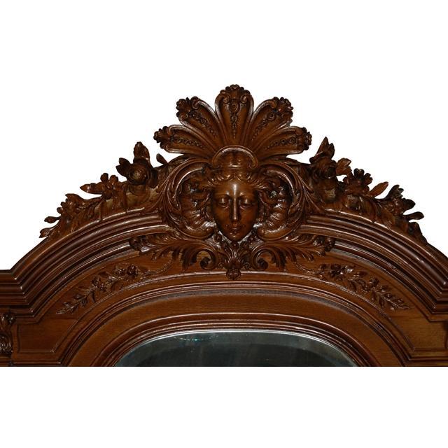 7055 French Style Carved Walnut & Marble Hall Mirror
