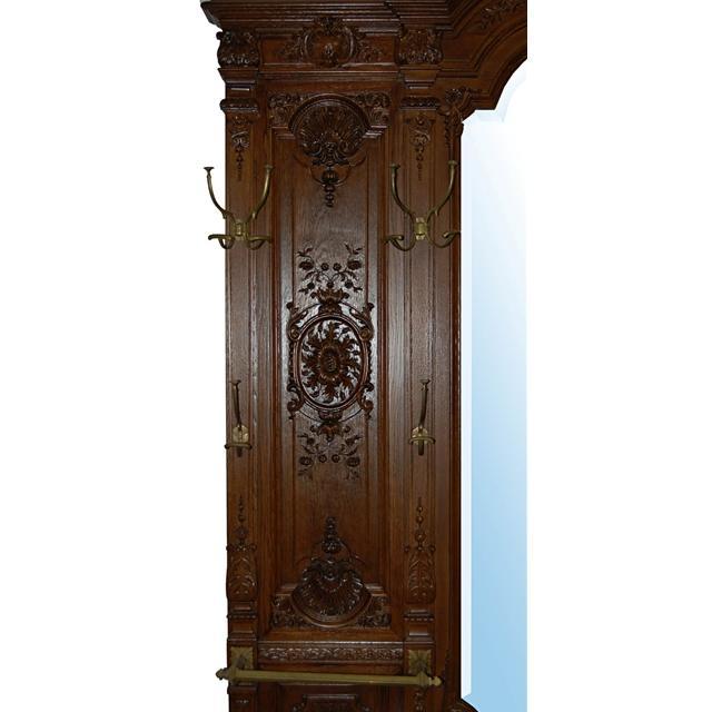 7055 French Style Carved Walnut & Marble Hall Mirror