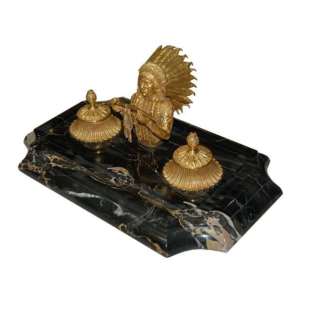 7072 Antique Bronze Inkwell of Crazy Horse