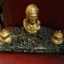 7071 Bronze Indian Head Inkwell with Marble Base