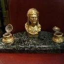 7071 Bronze Indian Head Inkwell with Marble Base