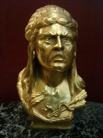 7071 Bronze Indian Head Inkwell with Marble Base