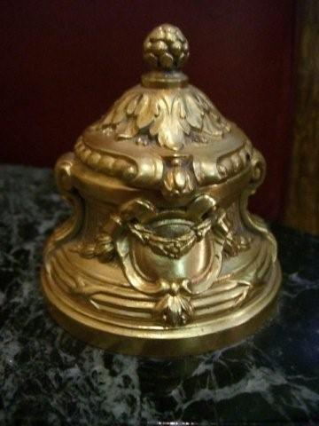 7071 Bronze Indian Head Inkwell with Marble Base