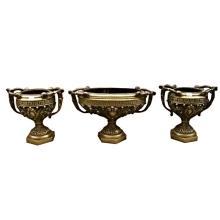 7047 3-Pc. Bronze Jardiniere & Flower Pot Set