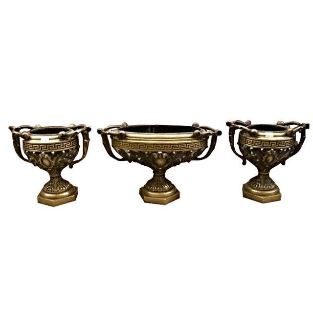 7047 3-Pc. Bronze Jardiniere & Flower Pot Set