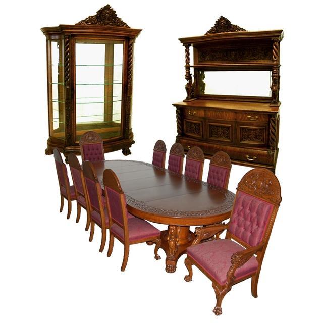 7200 American Victorian 13-piece Heavily Carved Oak Dining Suite By R.J. Horner