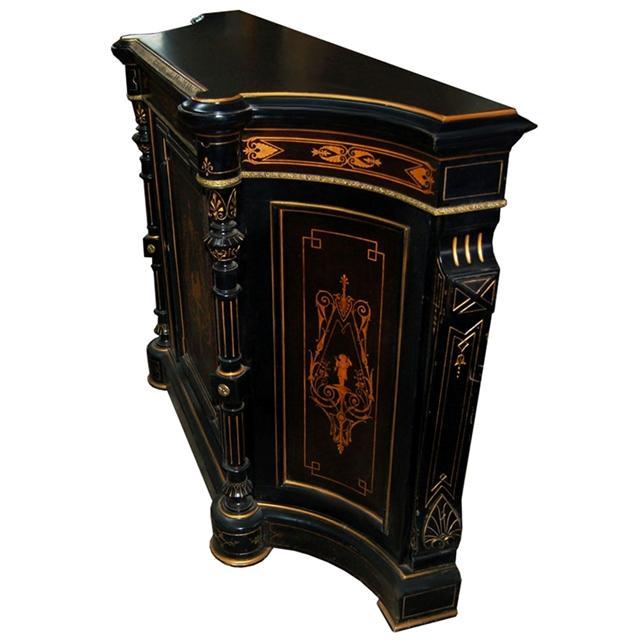 28.6213 19th C. American Victorian Inlaid & Ebonized Cabinet