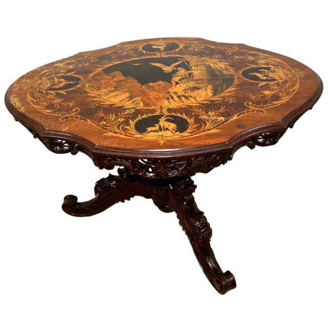 7704 German Black Forest Marquetry Table c. 1880