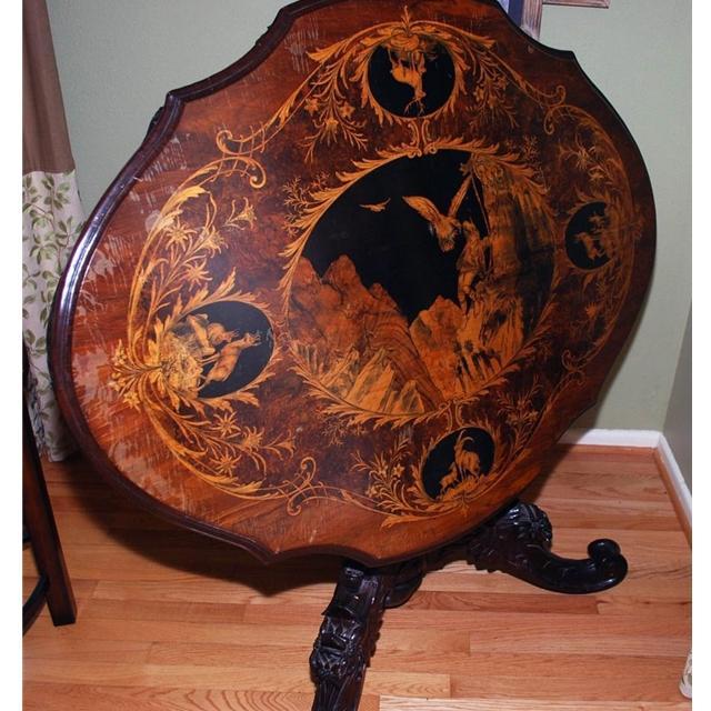 7704 German Black Forest Marquetry Table c. 1880