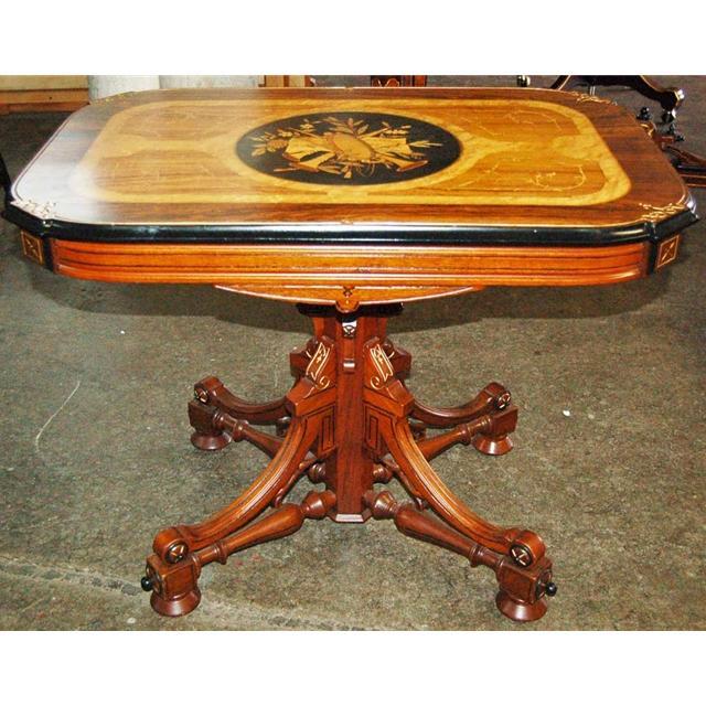 13.267 Antique 19th C. American Renaissance Revival Inlaid Center Table