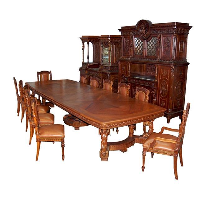6484 19th C. 15-Piece Italian Walnut Mannerist Style Figural Carved Dining Set