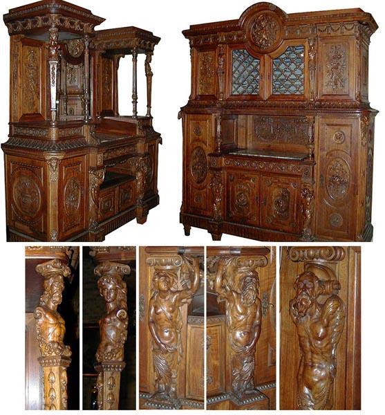 6484 19th C. 15-Piece Italian Walnut Mannerist Style Figural Carved Dining Set