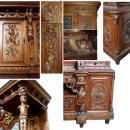 6484 19th C. 15-Piece Italian Walnut Mannerist Style Figural Carved Dining Set