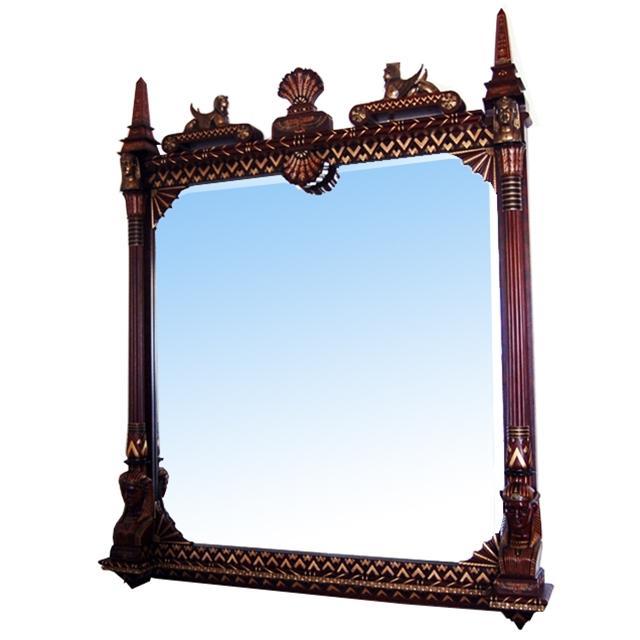 6932 Carved Egyptian Revival Over Mantel Mirror