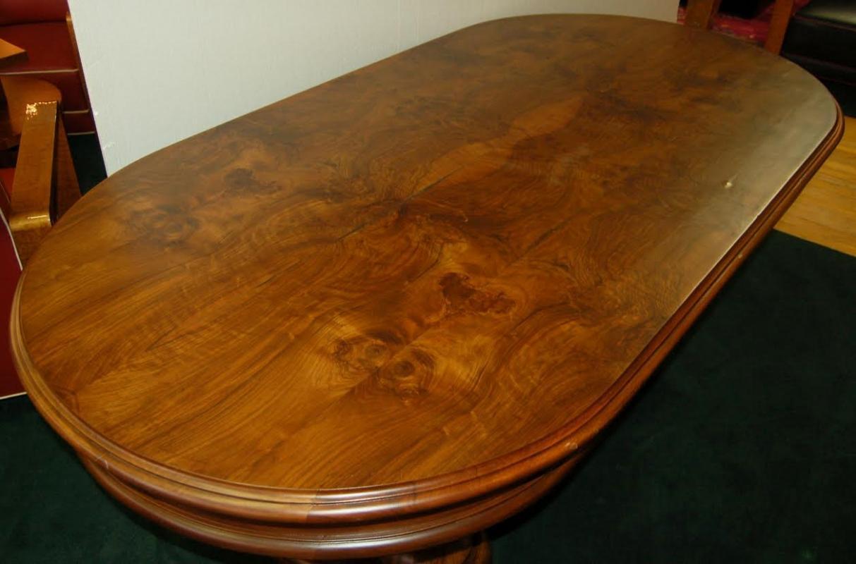 11.4562 Burled Walnut Rectangular Table with Curved Edges