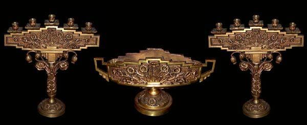 82.6147 3 Piece Bronze Candelabra Set with Center Bowl