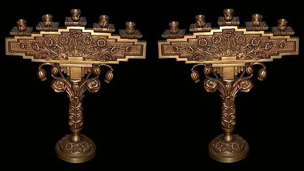 82.6147 3 Piece Bronze Candelabra Set with Center Bowl