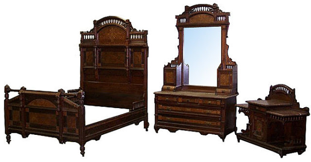 50.6724 American Eastlake Inlaid Bedset by Berkey & Gay