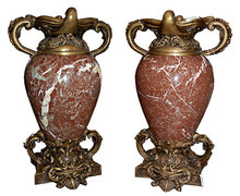 83.6636 Pair of Marble and Bronze Urns.