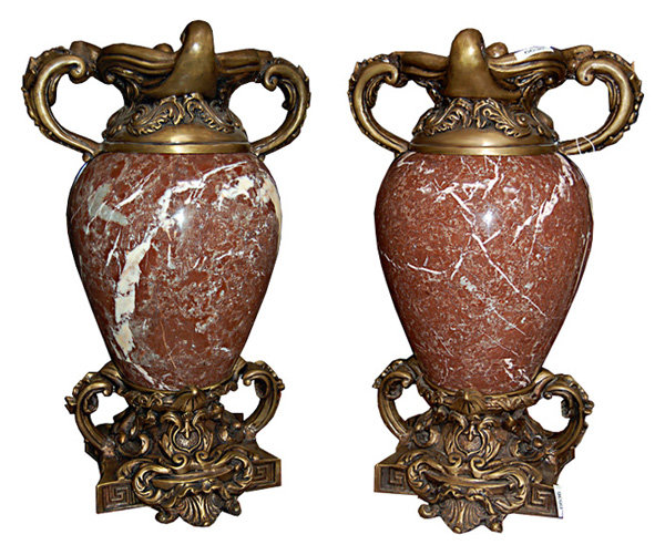 83.6636 Pair of Marble and Bronze Urns.
