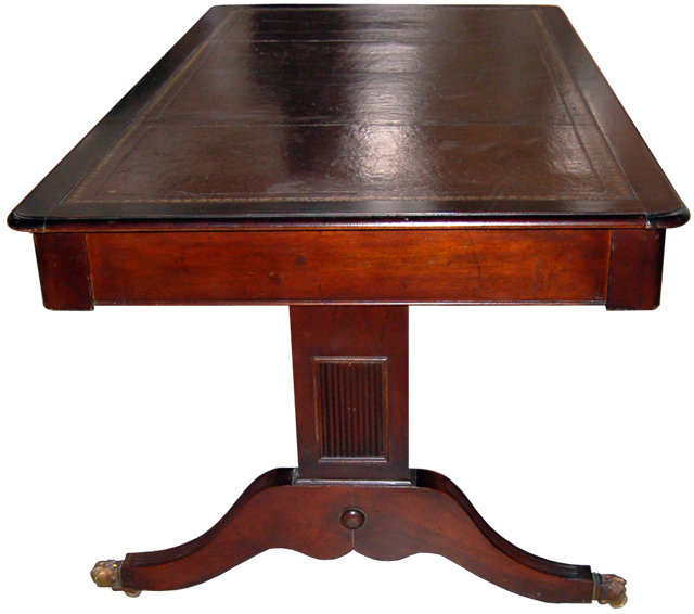 11.1056 English Sheraton Style Mahogany Library Table w/Leather Top