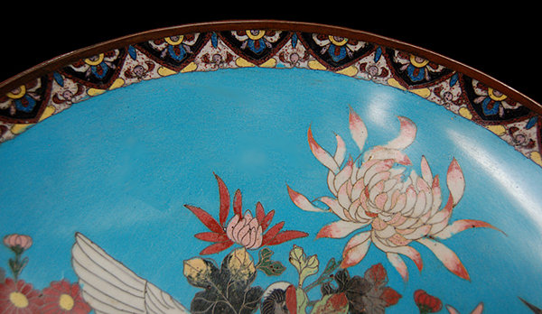 82.6744 19th C. Cloisonné Charger with Birds & Flowers