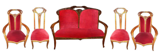 37.6768 French Art Nouveau 5 Pc Salon Parlor Set