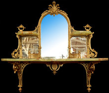 6783 Vintage Onyx and Brass Mirrored Wall Shelf