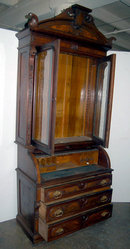 23.6787 Antique Renaissance Revival Burled Walnut Cylinder Secretary Desk