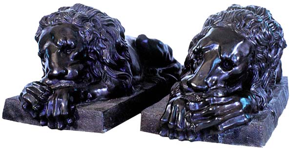 68.9181 Pair of Cast Life Size Bronze Lions.